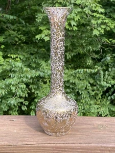 VINTAGE WEST VIRGINIA GLASS WHITE AND GOLD CONFETTI SPLATTER VASE ATOMIC MCM - Picture 1 of 12