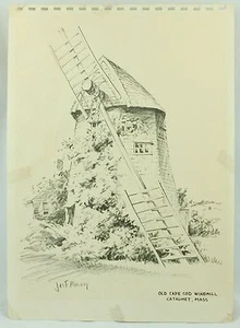 Vintage Jas F Murray Old Cape Cod Windmill Cataumet Mass MA Drawing Art Print - Picture 1 of 10