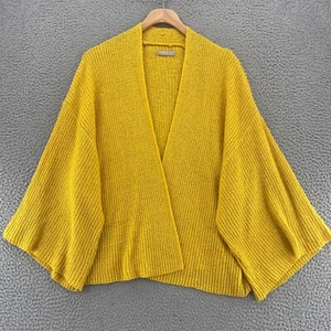 Anthropologie Sweater Womens L Yellow Stretch Knit Open Cardigan Kimono Sleeves - Picture 1 of 11