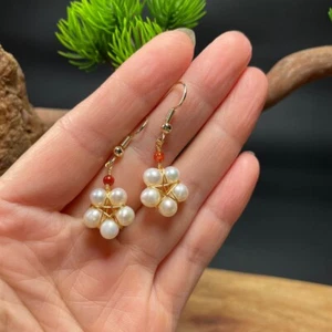 Pendientes de perlas para mujer amuletos con cuentas plata 925 blanco natural joyería de lujo - Imagen 1 de 3