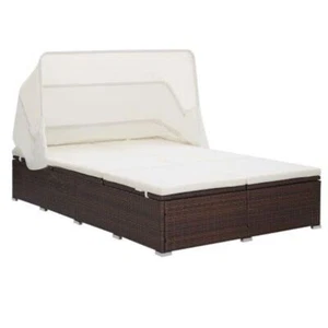 Outdoor Rattan Daybed With Folding Canopy Double Sun Lounger Bed Chaise Lounge - Picture 1 of 9