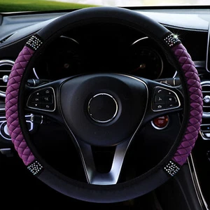 Cubierta de volante 15" universal para automóvil SUV PU cuero duradero diamante brillante - Imagen 1 de 6