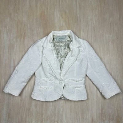 Chaqueta Blazer Beth Bowley Blanca Femenina Floral Texturizada Oficina Botón Único 6 Foto 1 de 4