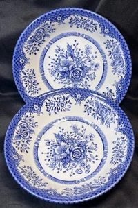 VTG Set 2 Kew Blue Coupe Cereal Bowls Wood & Sons England Floral Trellis 6.5" - Picture 1 of 24