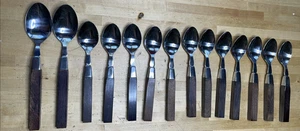 Set 14 cucchiai vintage manico legno inox made Taiwan posate a vita LC - Foto 1 di 10