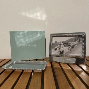 Mariposa Beaded Shiny Metal 4x6 "Anything Is Possible" Picture Frame And Tray - Picture 1 of 10