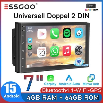 DAB+ Doppel 2 DIN  7" Android 15 4+64GB Carplay Autoradio GPS NAVI Bluetooth ASP - Bild 1 von 4
