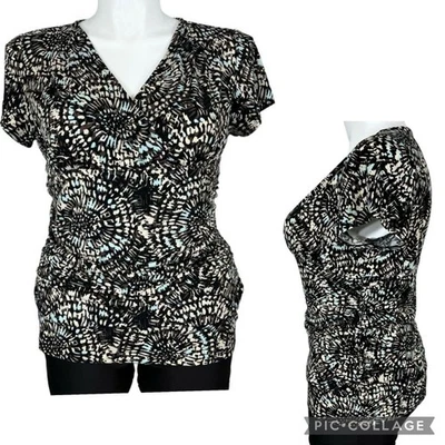 Relativity Womens Blouse Top Floral Print Ruched Sides Short Sleeve Pullover XL - Image 1 of 4