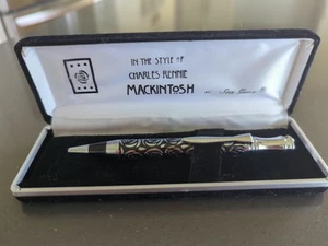 CHARLES RENNIE MacKINTOSH SEA GEMS ROSE  PATTERN STEEL ROLLERBALL PEN & CASE M26 - Picture 1 of 7