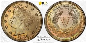 1906 LIBERTY V NICKEL PCGS MS65 PRETTY TONING! - Picture 1 of 3