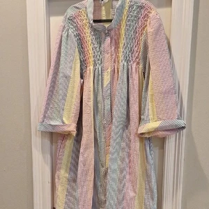 Metropolitan Seersucker gesmoktes mehrfarbiges Kleid Regenbogen gestreift Moomoo Gr. 3X PJs - Bild 1 von 6