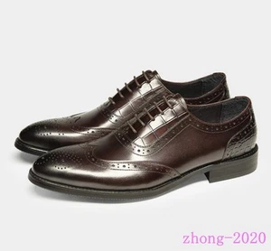 Zapatos de club de vestir de boda de negocios con brogue tallado en punta de cuero con cordones para hombre - Imagen 1 de 13