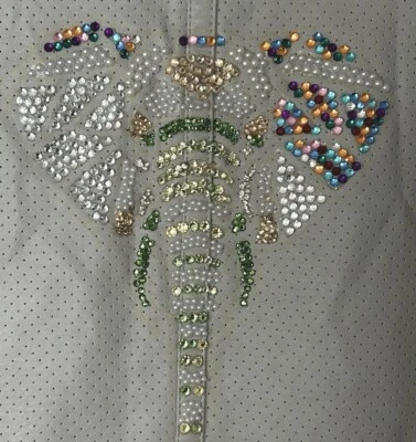 Alfani Glam Elephant Bomber Jacket Womens L Gray Faux Leather Rhinestone Pearl - Image 1 of 4