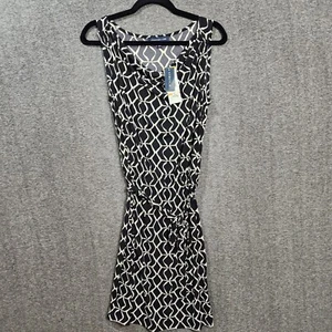 NWT JONES NEW YORK Black/White Stretchy Elastic Waist Cowl Neck Dress Sz Small - Picture 1 of 14