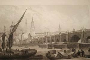 OLD LONDON BRIDGE SOUTHWARK ANTIQUE PRINT LONDRES GRAVURES 1831 SHEPHERD R3387 - Foto 1 di 2