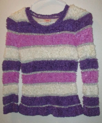 Girl's Justice Purple Pink White & Silver Striped Textured Sweater Size 10 - Image 1 of 4