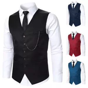Men's Suits Vests With Chains Formal Business Wedding Groom Casual Waistcoats - Picture 1 of 10