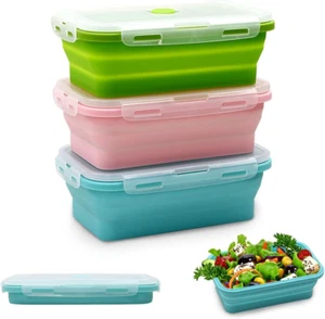Silicone Food Storage Containers with Lids, 3 Pack Set 27Oz(800Ml) Collapsible M - Picture 1 of 7