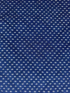Navy Blue White Mini Floral Reversible Quilted Crafting Fabric Remnant - Picture 1 of 8