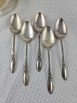 Oneida Community Silverplate White Orchid 5 Serving Spoons Patina Mid Century - Image 1 of 4
