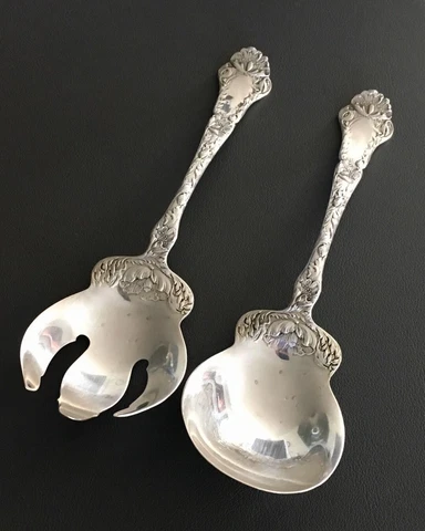 Vintage "Poppy 1902" by Gorham Sterling Silver Salad Serving Spoon and Fork Set Cover