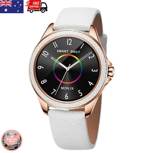 Smart Watch for Women Fashion White Glitter Leather Strap Heart Rate Sleep IP68 - Picture 1 of 11