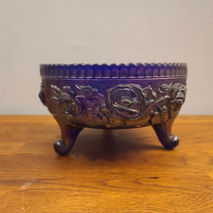VTG 70's Imperial Glass 7" Lustre Rose Aurora Jewels Carnival 3-Toed Footed Bowl - Picture 1 of 7