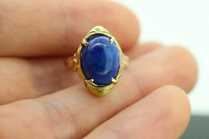 Anillo de lapislázuli de 10 k. Bisel ovalado cabujón lapislázuli conjunto en bisel - Imagen 1 de 6