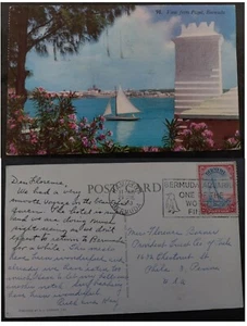 1953 Bermuda Postcard-View from Paget ties 2d Stamp cd Hamilton - Picture 1 of 3