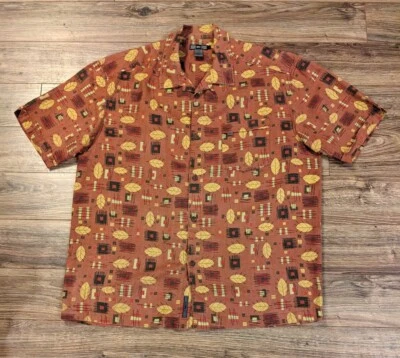 REI Men's Autumn Leaves SS Camp Collar Textured Hemp Blend Button Up Shirt L EUC - Image 1 of 4