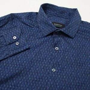 Bugatchi Shirt Mens Extra Large Blue Geometric 8 Way Stretch Long Sleeves - Picture 1 of 12