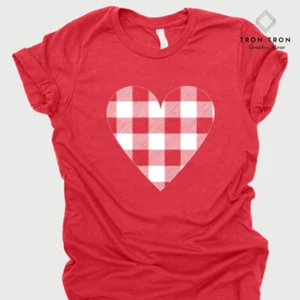 Valentine's Day T- Shirt 2XL Bella And Canvas Tee Love Heart Plaid 244 - Picture 1 of 1
