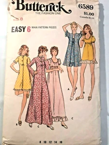 Robe Gown Maxi Long 8 Butterick 6589 Sewing Pattern Cut VTG Lounge Sleep Nightie - Picture 1 of 5
