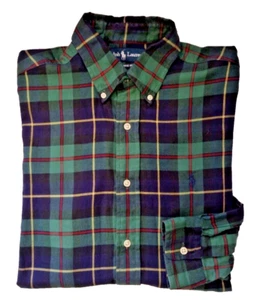 Ralph Lauren Para Hombre Calce Clásico Manga Larga Azul y Verde Cuadros Abotonados Talla M - Imagen 1 de 5