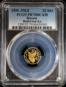 1996 25 Rbl Russia Ballerina Proof Gold Coin PCGS PR 70 DCAM - Picture 1 of 4