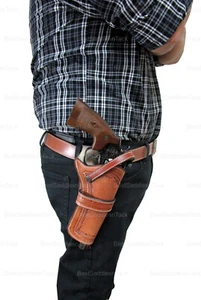 Western Holster with Belt Spikes Tooled Leather 357 22 Long Barrel Taurus Colt - Picture 1 of 16