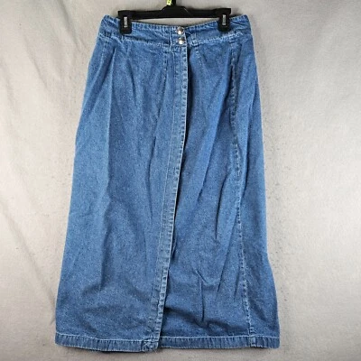 Falda envolvente de jean tallada con volantes para mujer talla 12 azul denim larga EE. UU. básica retro Foto 1 de 4