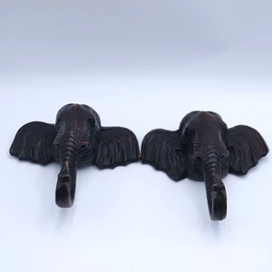 Vintage Holz Elefant 3D Köpfe Wandbehang Plakette Afrika Kunst Dekor 9" - Bild 1 von 9