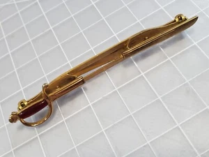 Vintage Anson Gold Tone Red Rhinestone Handled Sword Sabre Tie Clip Bar Clasp - Picture 1 of 6