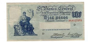 ARGENTINIEN SCHEIN 1945 10 PESOS L. 12155 Serie D - P#253 - B#1886 - nXF - Bild 1 von 2