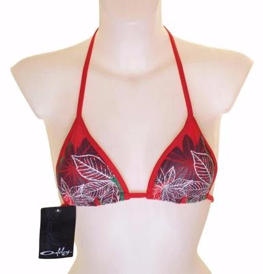 Top de biquíni acolchoado Oakley feminino novo com etiquetas roupa de natação Xsmall 32"-33" almofadas removíveis vermelhas - Imagem 1 de 2