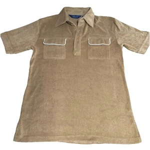 Vintage 80s Brown Terry Cloth Polo Short Sleeve Shirt Men's Medium Slim - Picture 1 of 8