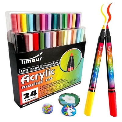 Marcadores de pintura acrílica de 24 colores, marcadores acrílicos con punta de pincel, marcadores de bolígrafos de pintura... Foto 1 de 4