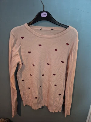 Dorothy Perkins Size 12 Pink Heart Pattern round Neck Jumper*  (225/119) - Image 1 of 2