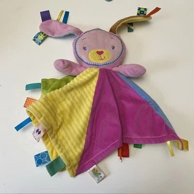 Taggies Pink Puppy Dog Bunny Plush Lovey Security Blanket Satin Tags 14" EUC - Image 1 of 4