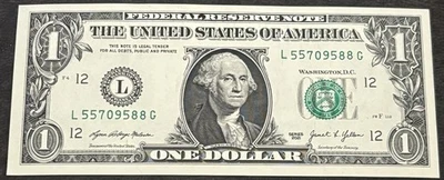 2021 Unc. S.F. $1 Bill Stuck Digit High 55 & Green Inkwell Spill Note - Image 1 of 2