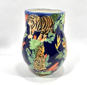 Anthropologie Leah Reena Goren Tiger handgefertigte seltene Steinzeug Vase 8" x 6" Zoll - Bild 1 von 6