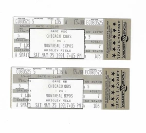 Chicago Cubs vs Montreal Expos Unused Baseball Tickets from 5/25/1991 - Picture 1 of 2