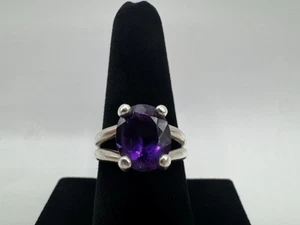 Elegant & Bold James Avery Oval Amethyst Gemstone Ring - Size 8 Sterling Silver - Picture 1 of 10