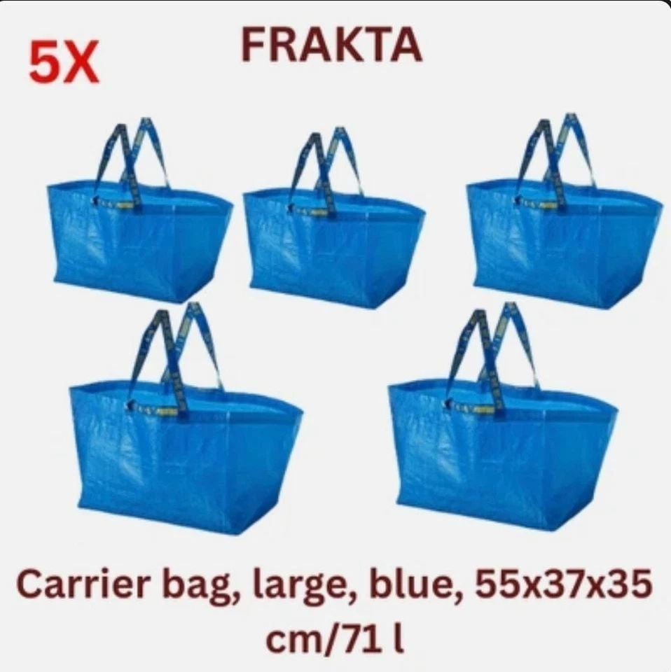 10 X IKEA FRAKTA Large Blue 72l Multi-purpose Reusable Plastic Carrier Bags